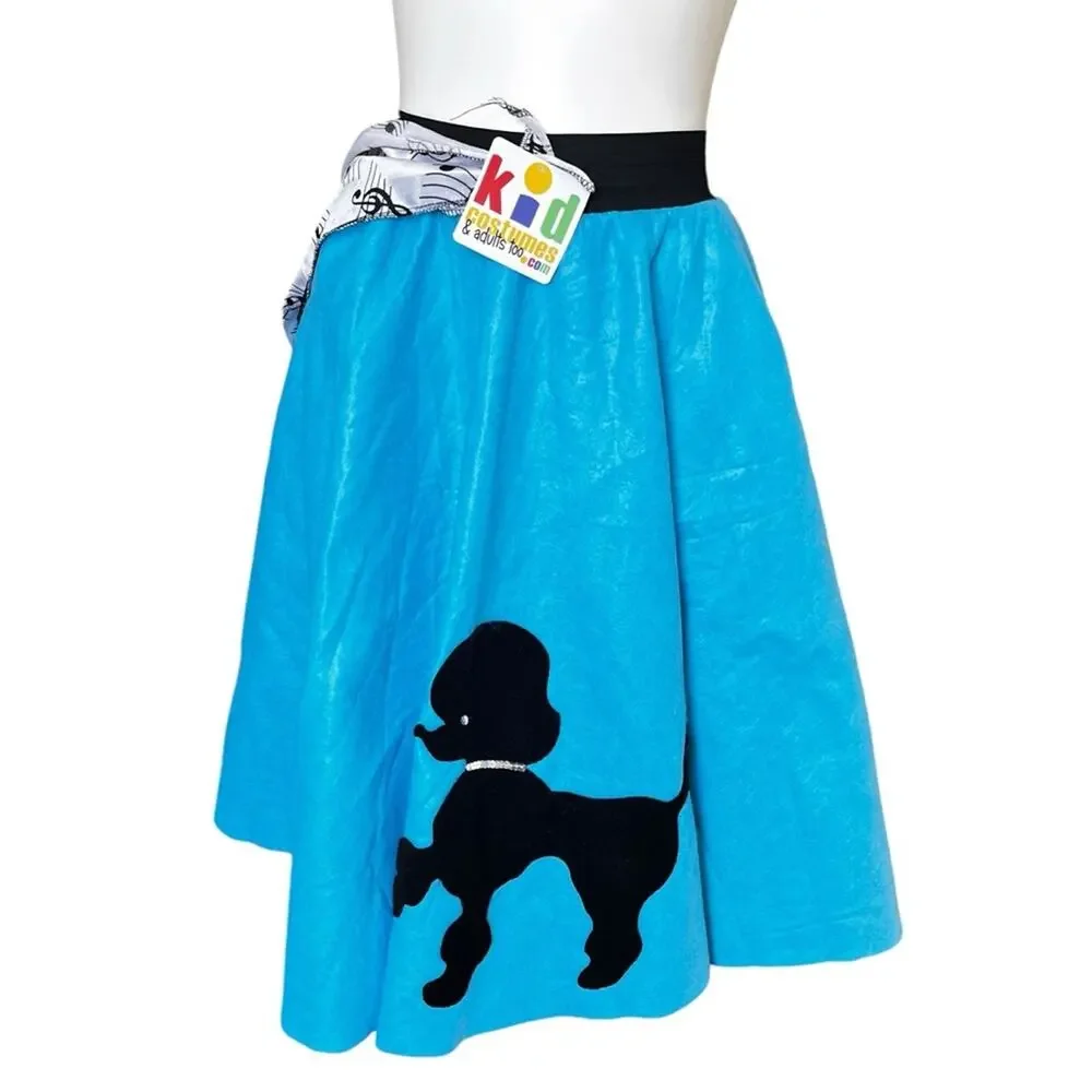 Teal color 50’s style full circle felt Poodle skirt Size one size